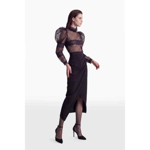 Saiid Kobeisy Polka Dot Lace Blouse in Jet Black, view 3