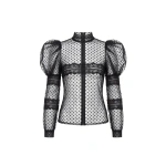 Saiid Kobeisy Polka Dot Lace Blouse in Jet Black
