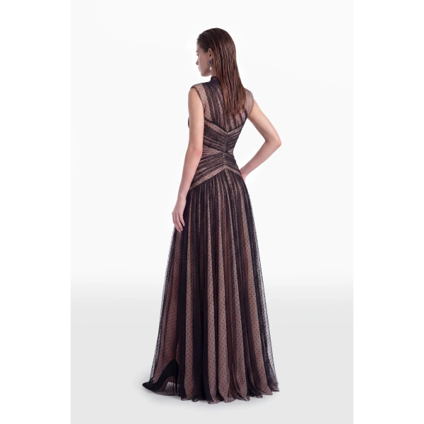 Saiid Kobeisy Polka Dot Tulle Evening Dress in Jet Black and Nude, view 4