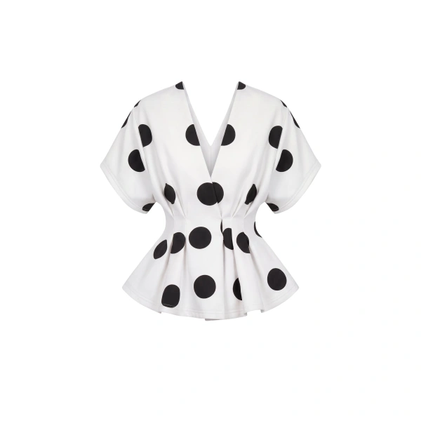 Polka Peplum Top in Ivory Polka Dot