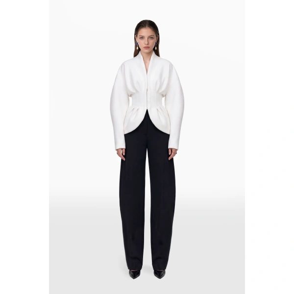 Saiid Kobeisy Sculpted Waist Jacket in Off-White, view 3
