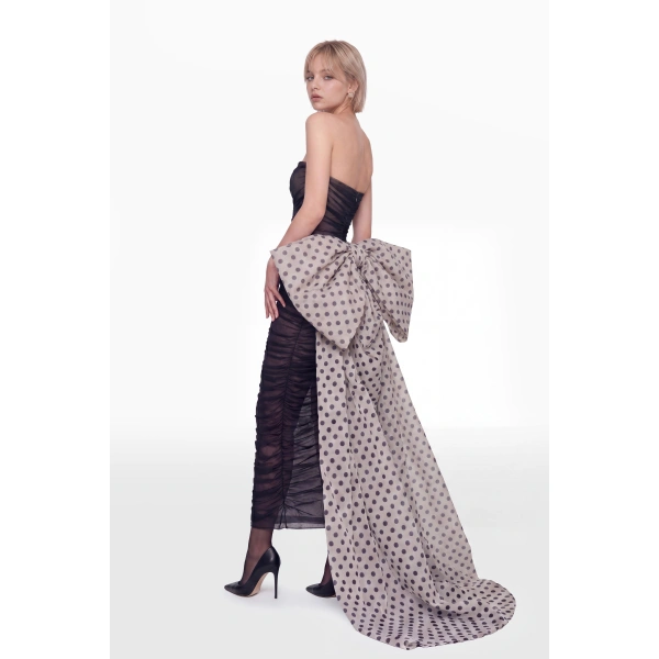 Saiid Kobeisy Strapless Bow Dress in Jet Black Polka Dot, view 4
