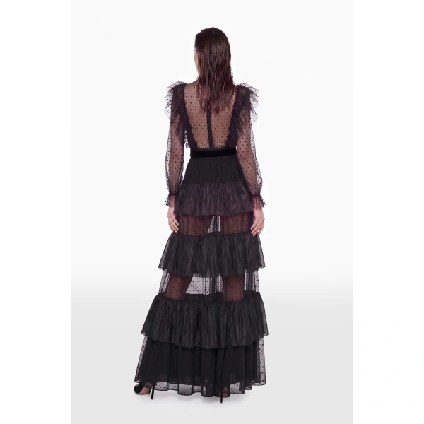Saiid Kobeisy Tiered Tulle Dress in Jet Black, view 4