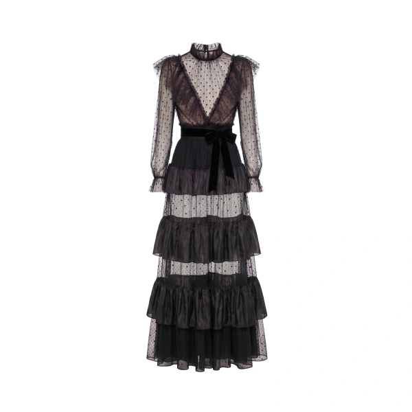Tiered Tulle Dress in Jet Black