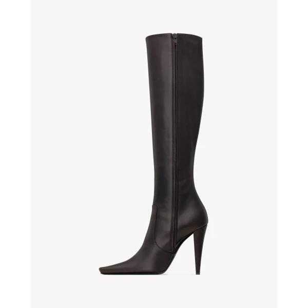 Brown Saint Laurent 77 Boots in Smooth Leather, Brown, view 4 | Boots