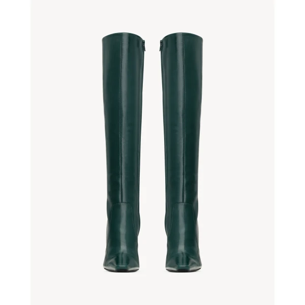 Green Saint Laurent 77 Boots in Smooth Leather, Green, view 2 | Boots