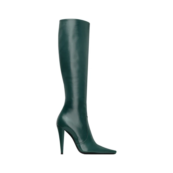 Green Saint Laurent 77 Boots in Smooth Leather, Green | Boots