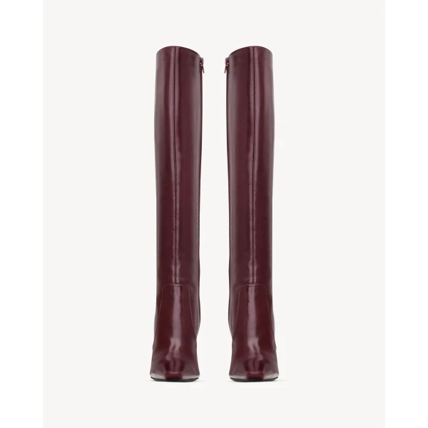 Red Saint Laurent 77 Boots in Smooth Leather, Vintage Bordeaux, view 3 | Boots