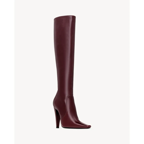 Red Saint Laurent 77 Boots in Smooth Leather, Vintage Bordeaux, view 5 | Boots