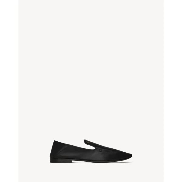 Black Saint Laurent Alain Slippers in Smooth Leather, view 2 | Loafers