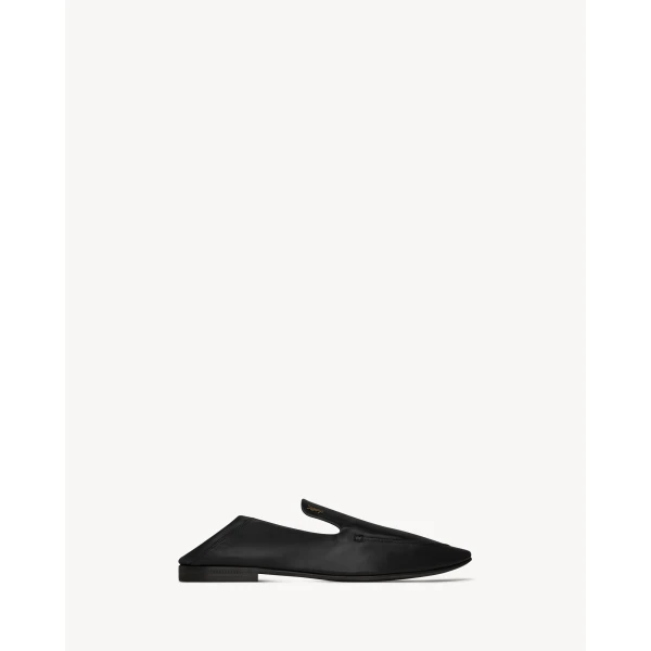 Black Saint Laurent Alain Slippers in Smooth Leather, view 3 | Loafers