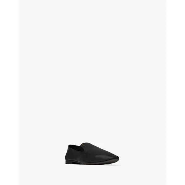Black Saint Laurent Alain Slippers in Smooth Leather, view 5 | Loafers