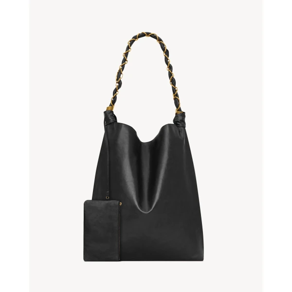 Black Saint Laurent Amalia in Smooth Leather, Black, view 3 | Shoulder & Crossbody Bags