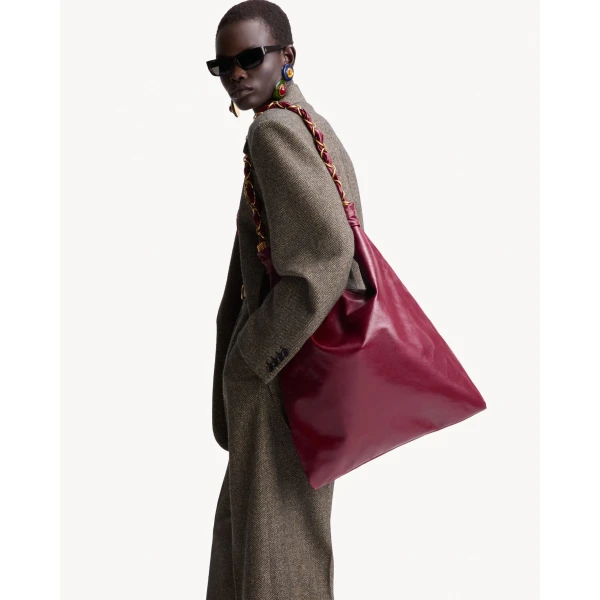 Red Saint Laurent Amalia in Smooth Leather, Deep Raspberry, view 2 | Shoulder & Crossbody Bags