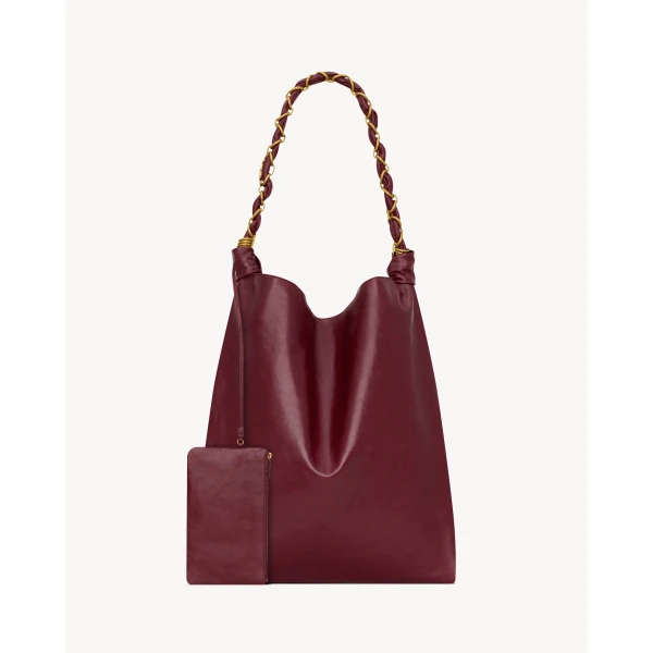 Red Saint Laurent Amalia in Smooth Leather, Deep Raspberry, view 3 | Shoulder & Crossbody Bags