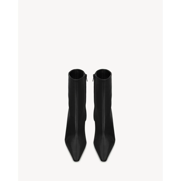Black Saint Laurent Ashley Booties in Smooth Leather, Black, 75 mm, view 2 | Boots