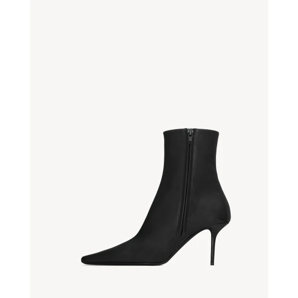 Black Saint Laurent Ashley Booties in Smooth Leather, Black, 75 mm, view 3 | Boots