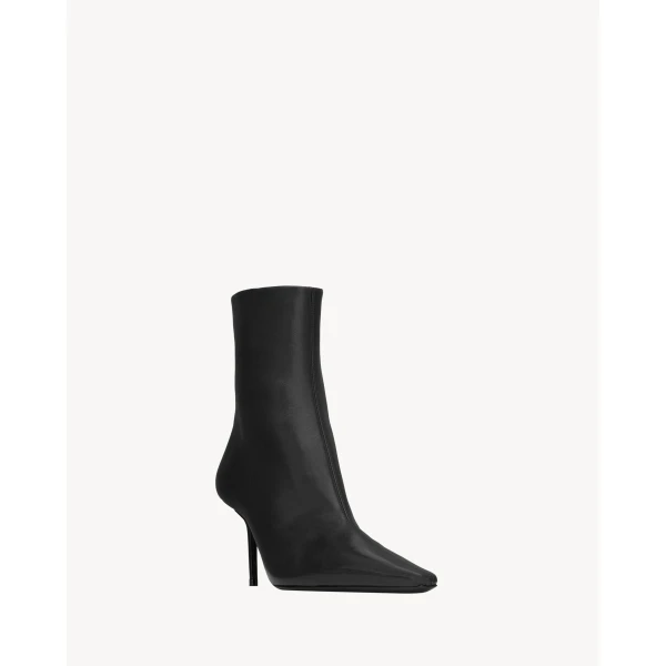 Black Saint Laurent Ashley Booties in Smooth Leather, Black, 75 mm, view 4 | Boots