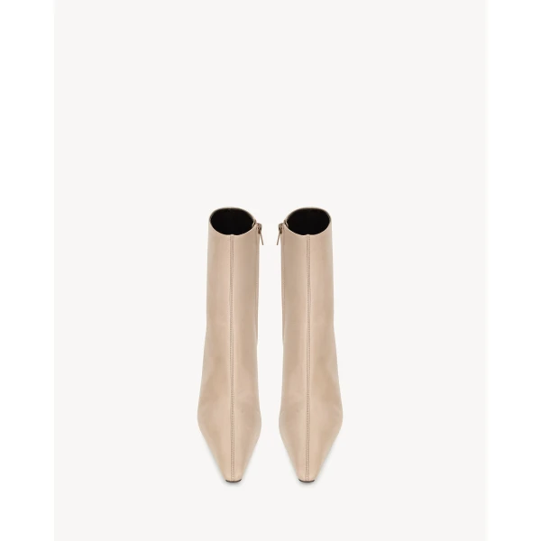 Beige Saint Laurent Ashley Booties in Smooth Leather, Nude, view 2 | Boots