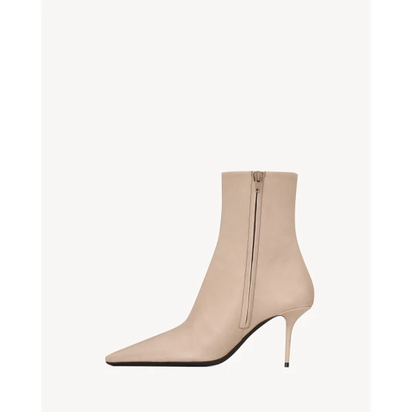 Beige Saint Laurent Ashley Booties in Smooth Leather, Nude, view 3 | Boots