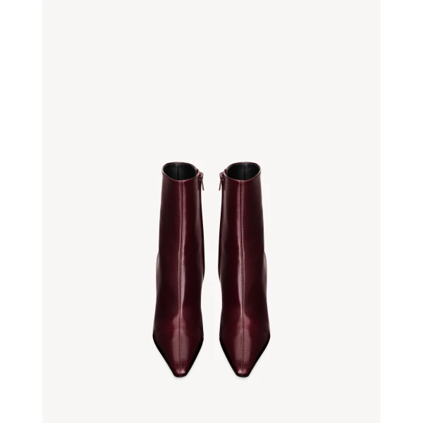 Red Saint Laurent Ashley Booties in Smooth Leather, Vintage Bordeaux, view 2 | Boots