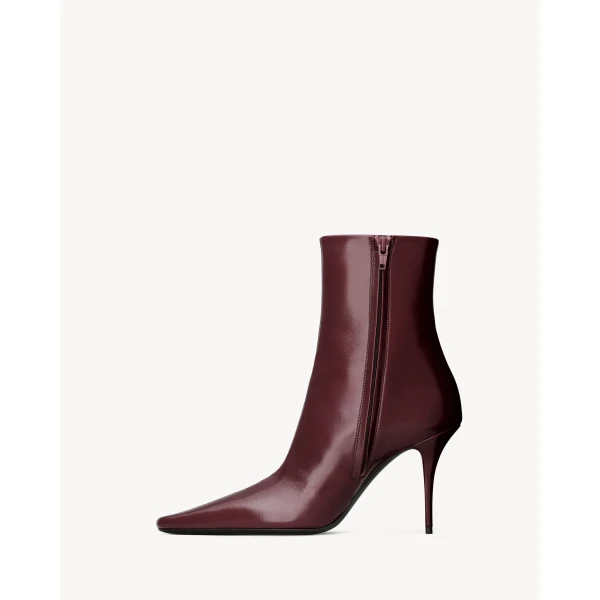 Red Saint Laurent Ashley Booties in Smooth Leather, Vintage Bordeaux, view 3 | Boots