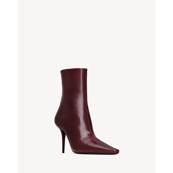 Red Saint Laurent Ashley Booties in Smooth Leather, Vintage Bordeaux, view 4 | Boots