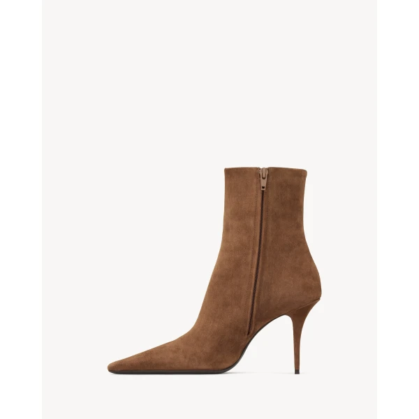 Brown Saint Laurent Ashley Booties in Suede, view 3 | Boots
