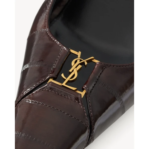 Brown Saint Laurent Babylone Breteuil Slingback Pumps in Hagfish, Burnt Brown, view 4 | Heels