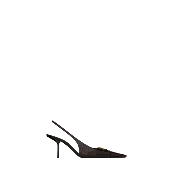 Brown Saint Laurent Babylone Breteuil Slingback Pumps in Hagfish, Burnt Brown | Heels