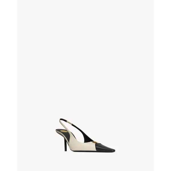 Multicolour Saint Laurent Babylone Breteuil Slingback Pumps in Smooth Leather, Black and White, view 3 | Heels