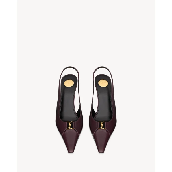 Red Saint Laurent Babylone Breteuil Slingback Pumps in Smooth Leather, Burgundy, view 2 | Heels