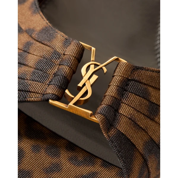 Multicolour Saint Laurent Babylone Mules in Leopard Grosgrain, view 4 | Mules