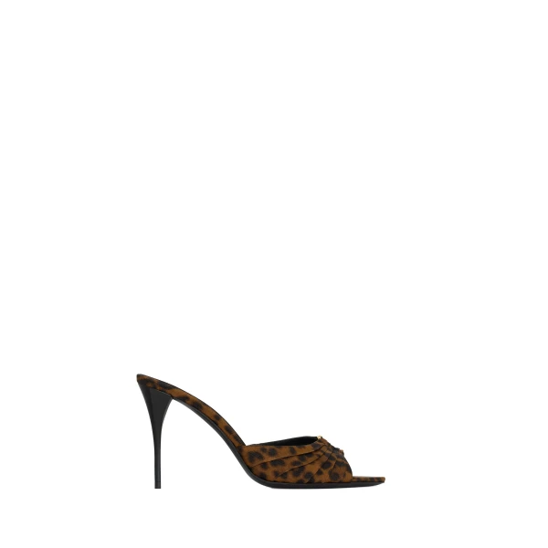 Multicolour Saint Laurent Babylone Mules in Leopard Grosgrain | Mules