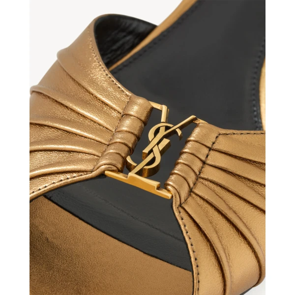 Metallic Saint Laurent Babylone Mules in Metallic Leather, Metal Persian, 60 mm, view 4 | Mules