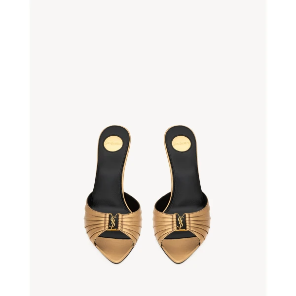 Metallic Saint Laurent Babylone Mules in Metallic Leather, Metal Persian, 90 mm, view 2 | Mules