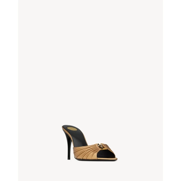 Metallic Saint Laurent Babylone Mules in Metallic Leather, Metal Persian, 90 mm, view 3 | Mules