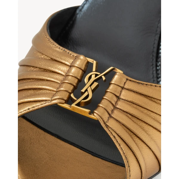 Metallic Saint Laurent Babylone Mules in Metallic Leather, Metal Persian, 90 mm, view 4 | Mules