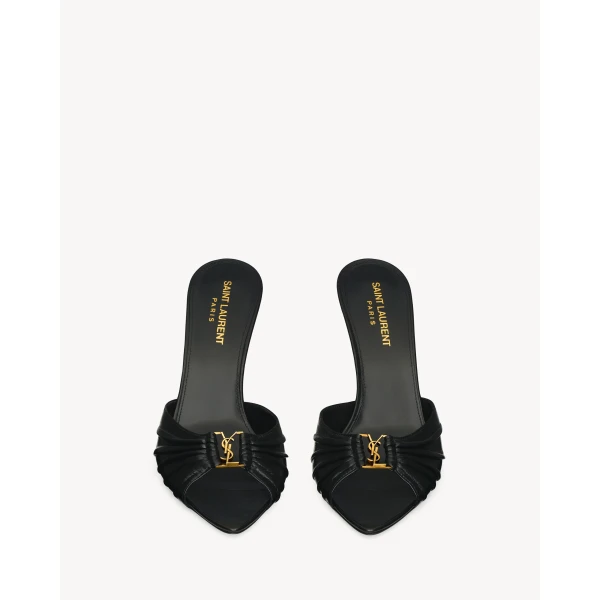 Black Saint Laurent Babylone Mules in Smooth Leather, Black, 90 mm, view 2 | Mules