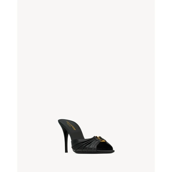 Black Saint Laurent Babylone Mules in Smooth Leather, Black, 90 mm, view 3 | Mules