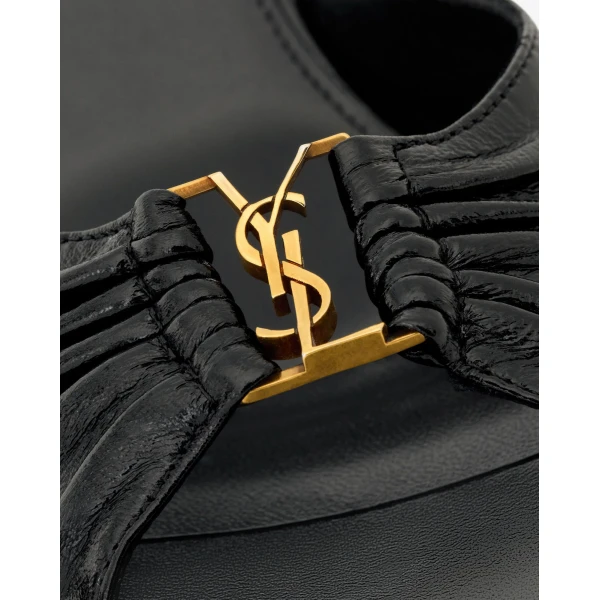 Black Saint Laurent Babylone Mules in Smooth Leather, Black, 90 mm, view 4 | Mules