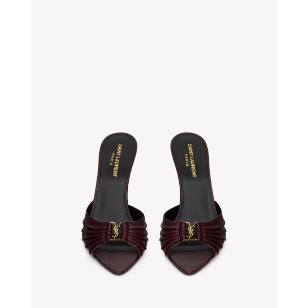 Red Saint Laurent Babylone Mules in Smooth Leather, Burgundy, view 2 | Mules
