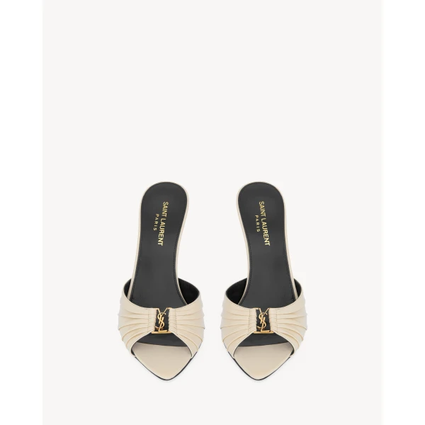 White Saint Laurent Babylone Mules in Smooth Leather, White, view 2 | Mules