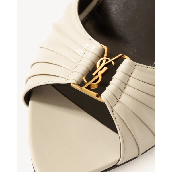 White Saint Laurent Babylone Mules in Smooth Leather, White, view 4 | Mules