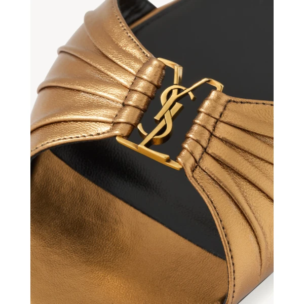 Metallic Saint Laurent Babylone Sandals in Metallic Leather, view 4 | Sandals