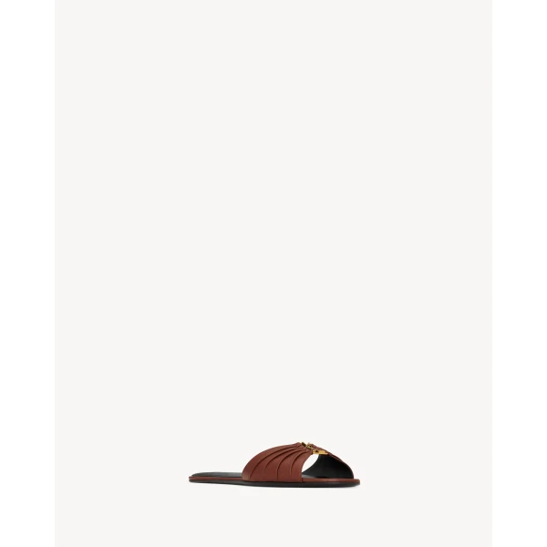 Brown Saint Laurent Babylone Sandals in Smooth Leather, Aesthetic Brown, view 3 | Sandals