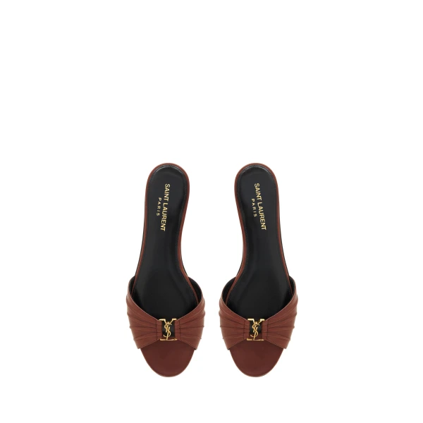 Brown Saint Laurent Babylone Sandals in Smooth Leather, Aesthetic Brown | Sandals