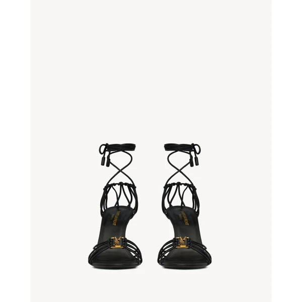 Black Saint Laurent Babylone Sandals in Smooth Leather, Black, Fall Winter 2026, view 2 | Sandals