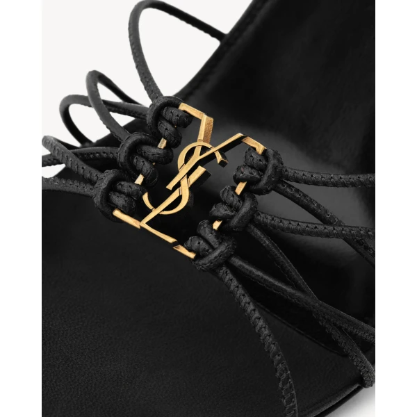 Black Saint Laurent Babylone Sandals in Smooth Leather, Black, Fall Winter 2026, view 4 | Sandals