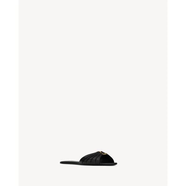 Black Saint Laurent Babylone Sandals in Smooth Leather, Black, Spring Summer 2026, view 3 | Sandals